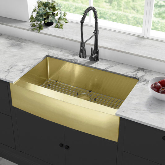 Swiss Madison Rivage 36 x 21 Stainless Steel, Single Basin, Farmhouse Kitchen Sink with Apron in Gold - SM-KS761G