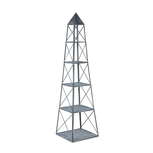 Park Hill Collection Stackable Galvanized Obelisk - Versatile Display Shelf with Five Tiers and Artisan Hand-Finished Design - EGG30252