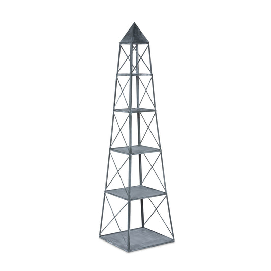 Park Hill Collection Stackable Galvanized Obelisk - Versatile Display Shelf with Five Tiers and Artisan Hand-Finished Design - EGG30252