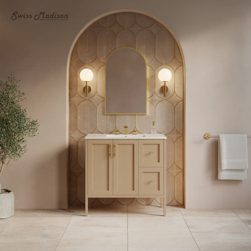 Swiss Madison Forme 36" Modular Freestanding Bathroom Vanity with 3-Hole Widespread Top in Natural Oak - SM-BV10101NO-W3