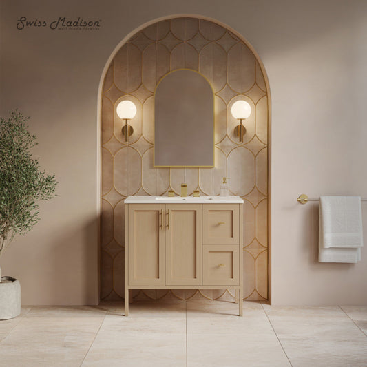 Swiss Madison Forme 36" Modular Freestanding Bathroom Vanity with 3-Hole Widespread Top in Natural Oak - SM-BV10101NO-W3
