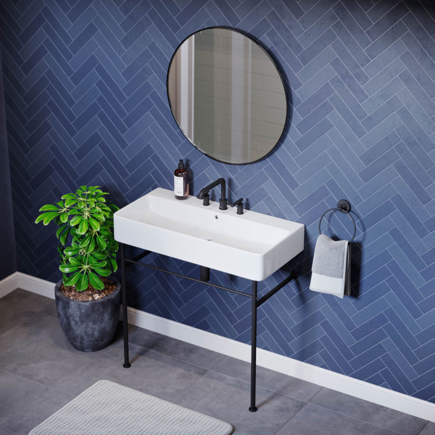Swiss Madison Carre 36" Console Sink White Basin Black Legs with 8" Widespread Holes - SM-CS733-3