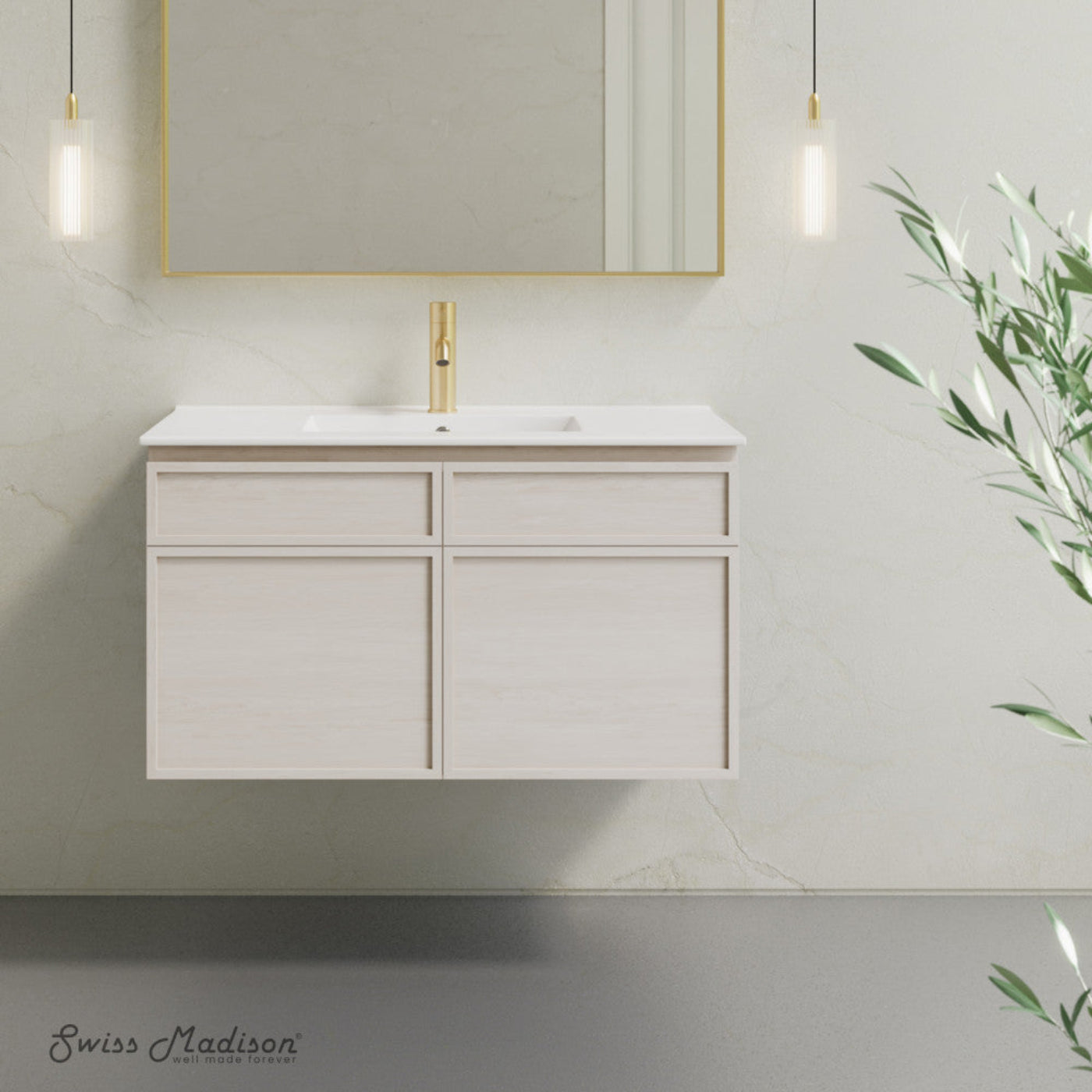 Swiss Madison St. Tropez 36" Wall-Mounted Bathroom Vanity in White Oak with Sink Top - SM-BV0829WO