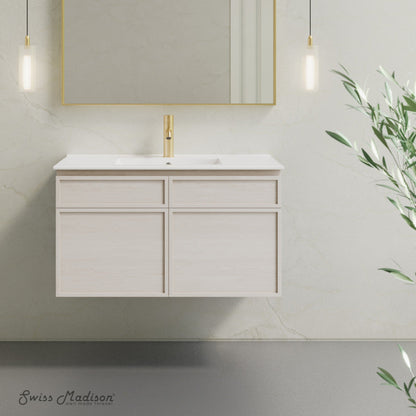 Swiss Madison St. Tropez 36" Wall-Mounted Bathroom Vanity in White Oak with Sink Top - SM-BV0829WO