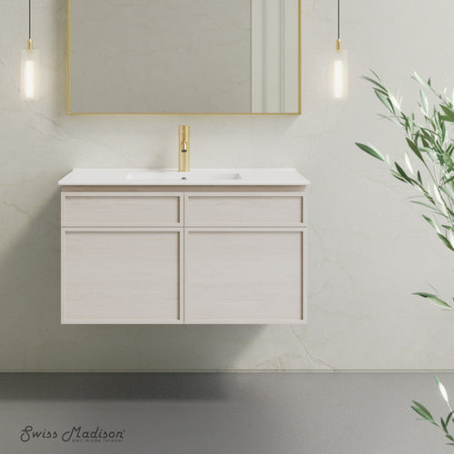 Swiss Madison St. Tropez 36" Wall-Mounted Bathroom Vanity in White Oak with Sink Top - SM-BV0829WO