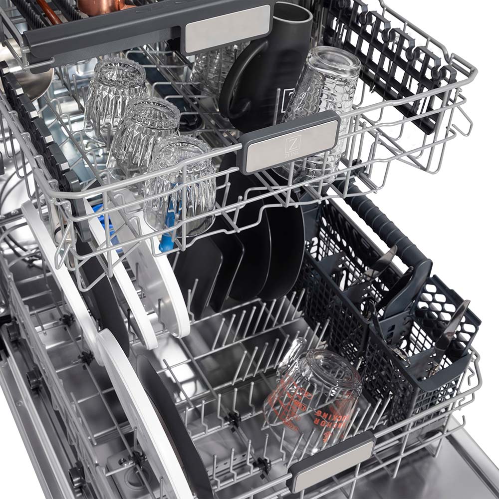 ZLINE 24-Inch Monument Series 3rd Rack Top Touch Control Dishwasher in Satin Stainless Steel with Stainless Steel Tub, 45dBa (DWMT-SN-24)