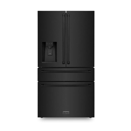ZLINE 36 inch French Door Refrigerator with Water Dispenser, Ice Maker in Fingerprint Resistant Black Stainless Steel,  - RFM-W-36-BS