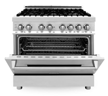 ZLINE Kitchen and Bath 36 in. Professional Gas Burner/Electric Oven Stainless Steel Range,  - RA36