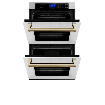 ZLINE 30" Autograph Double Wall Oven with Air Fry and Self-Clean in Stainless Steel and Champagne Bronze Handle,  - WADZ-30-CB