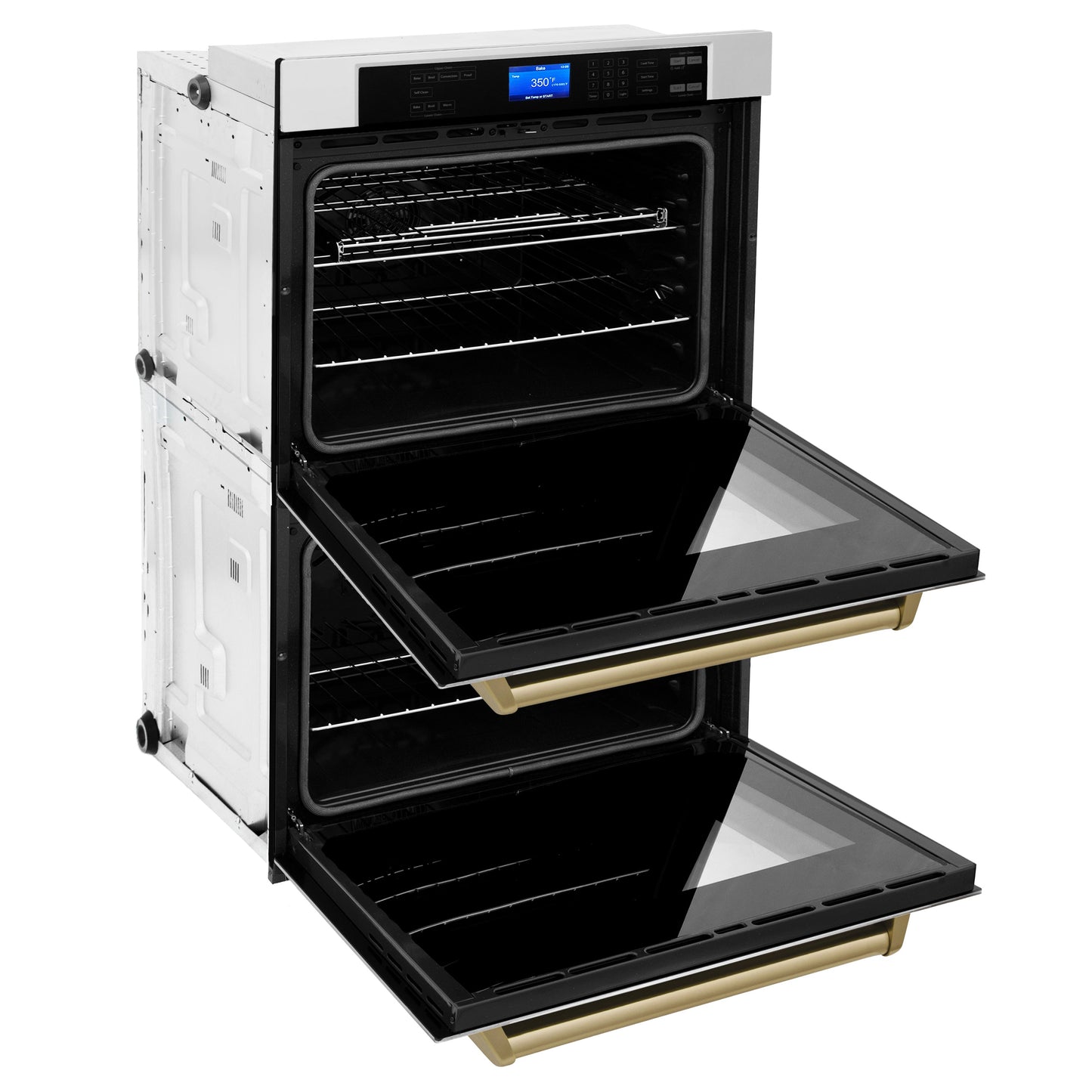 ZLINE 30" Autograph Double Wall Oven with Air Fry and Self-Clean in Stainless Steel and Champagne Bronze Handle,  - WADZ-30-CB