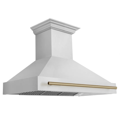 ZLINE Autograph Edition 4-Piece Appliance Package - 48-Inch Dual Fuel Range, Refrigerator, Wall Mounted Range Hood, & 24-Inch Tall Tub Dishwasher in Stainless Steel with Champagne Bronze Trim (4KAPR-RARHDWM48-CB)
