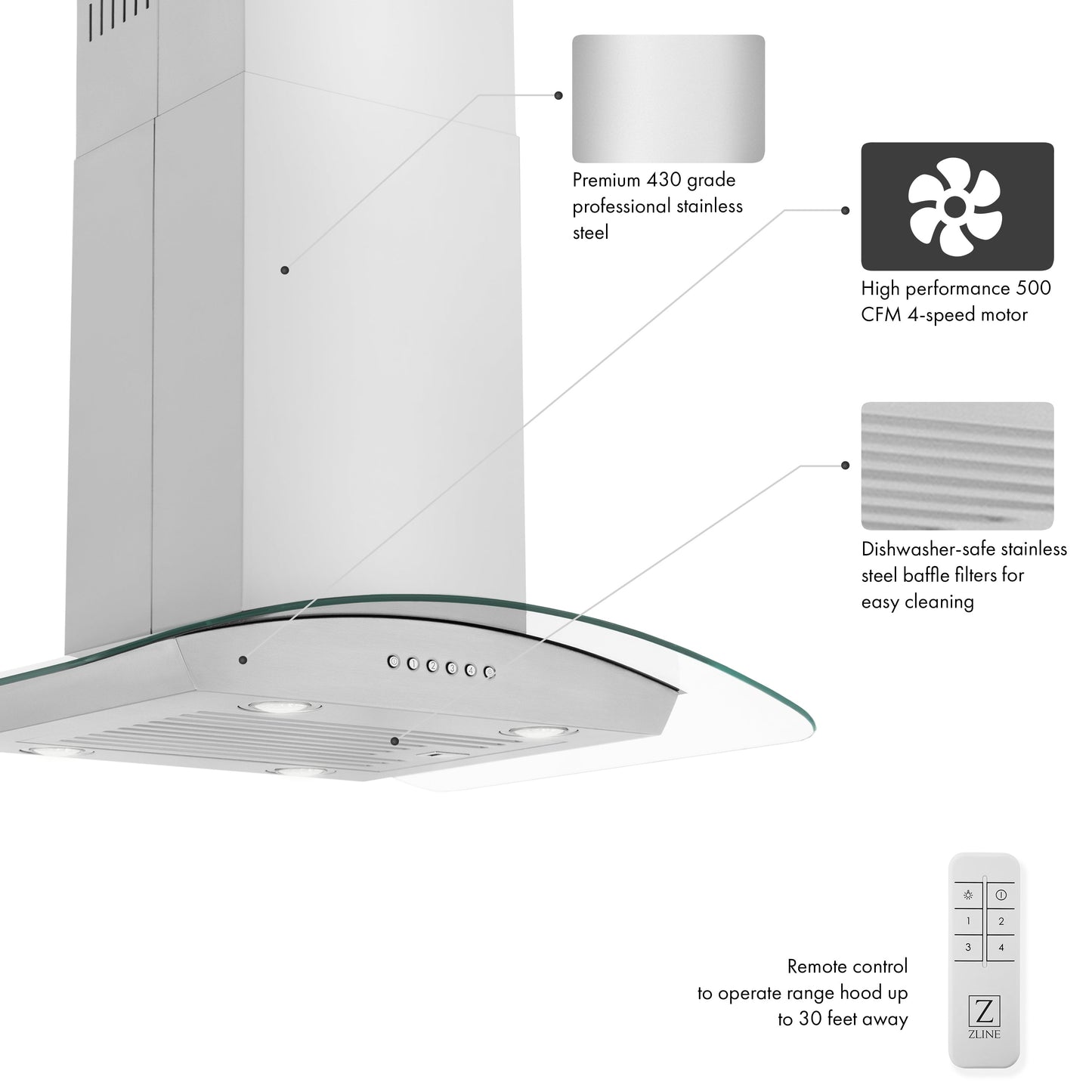 Alpine ZLINE Alpine Series Convertible Island Mount Range Hood in Stainless Steel (ALP70IS) - ALP70IS-30