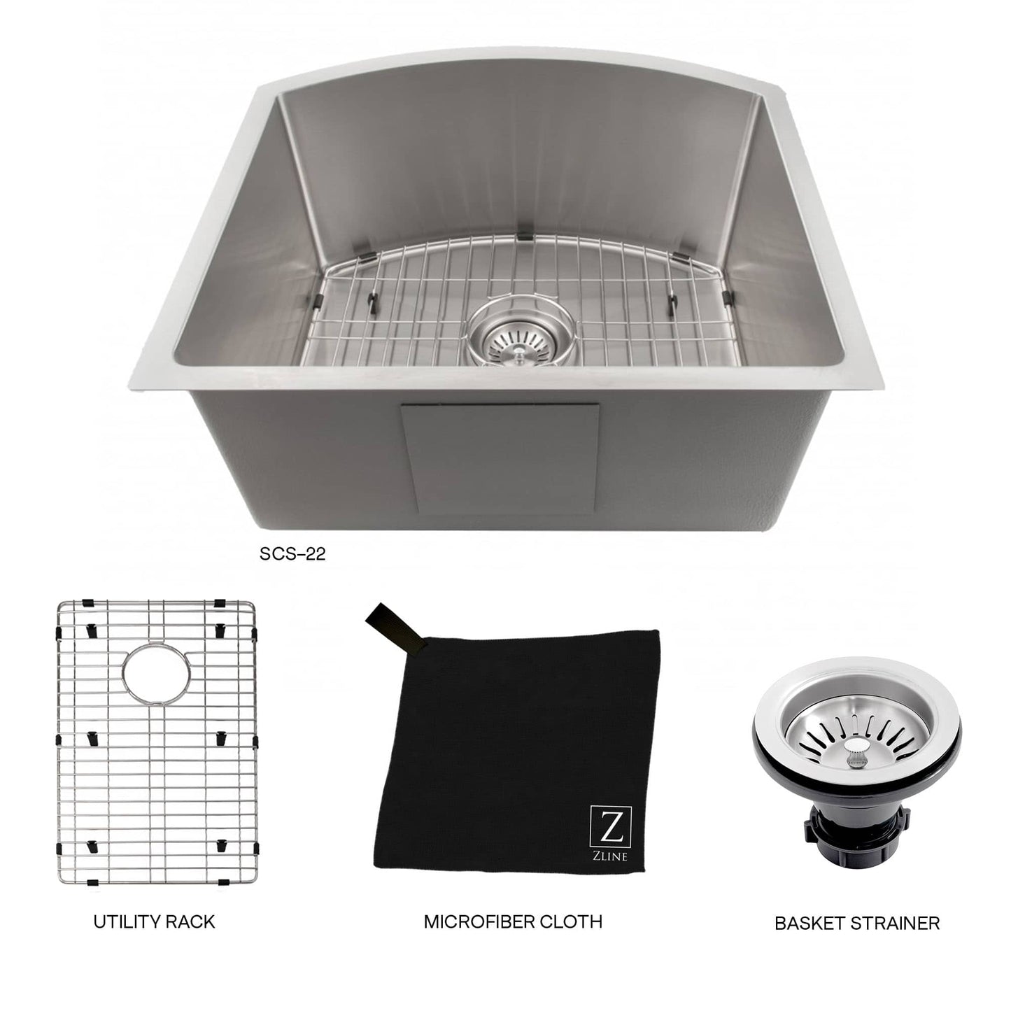 ZLINE 22-Inch Telluride Undermount Single Bowl Stainless Steel Kitchen Sink with Bottom Grid (SCS-22)