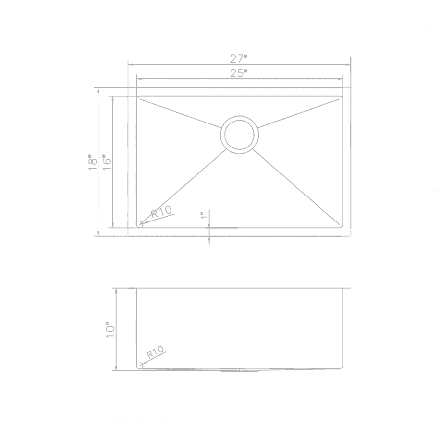 ZLINE 27-Inch Meribel Undermount Single Bowl Stainless Steel Kitchen Sink with Bottom Grid (SRS-27)