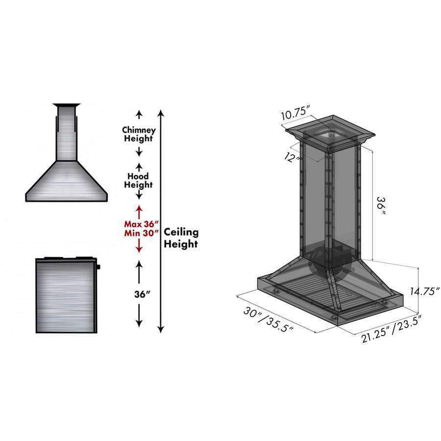 ZLINE 30-Inch Designer Series Stainless Island Range Hood (KB2i-4SSXS-30)