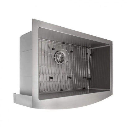 ZLINE 30-Inch Zermatt Farmhouse Apron Mount Single Bowl Stainless Steel Kitchen Sink with Bottom Grid (SAS-30)