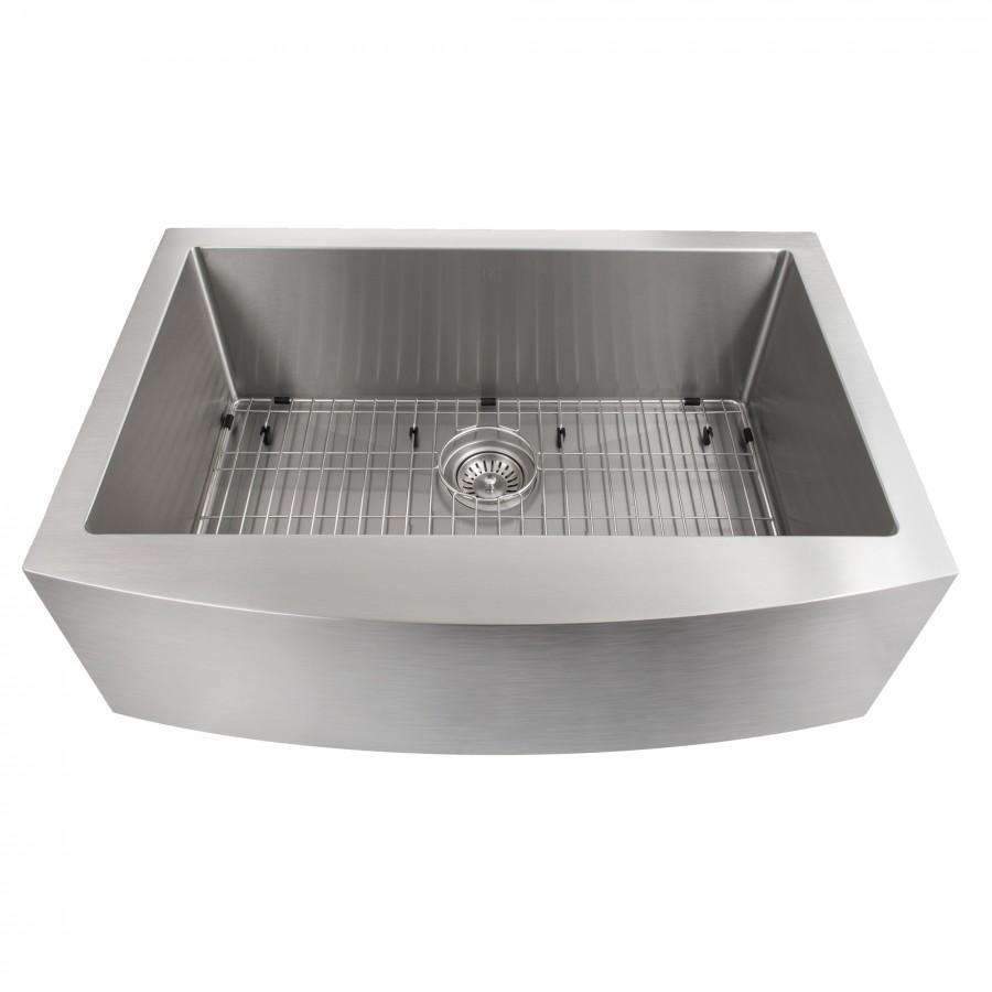 ZLINE 30-Inch Zermatt Farmhouse Apron Mount Single Bowl Stainless Steel Kitchen Sink with Bottom Grid (SAS-30)