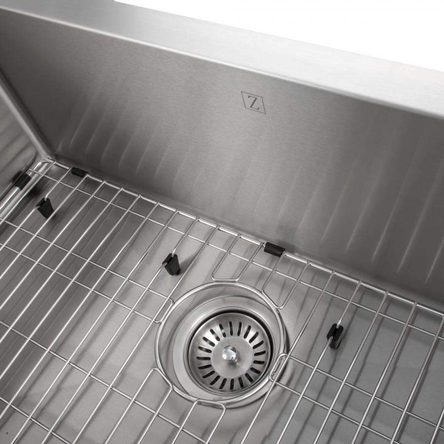 ZLINE 30-Inch Zermatt Farmhouse Apron Mount Single Bowl Stainless Steel Kitchen Sink with Bottom Grid (SAS-30)