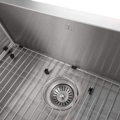 ZLINE 30-Inch Zermatt Farmhouse Apron Mount Single Bowl Stainless Steel Kitchen Sink with Bottom Grid (SAS-30)