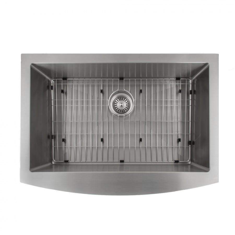 ZLINE 30-Inch Zermatt Farmhouse Apron Mount Single Bowl Stainless Steel Kitchen Sink with Bottom Grid (SAS-30)