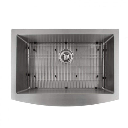ZLINE 30-Inch Zermatt Farmhouse Apron Mount Single Bowl Stainless Steel Kitchen Sink with Bottom Grid (SAS-30)
