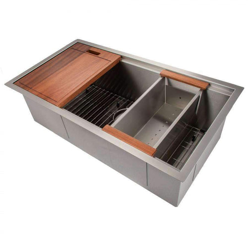 ZLINE 33-Inch Garmisch Undermount Single Bowl Stainless Steel Kitchen Sink with Bottom Grid and Accessories (SLS-33)