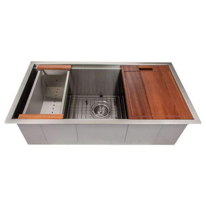 ZLINE 33-Inch Garmisch Undermount Single Bowl Stainless Steel Kitchen Sink with Bottom Grid and Accessories (SLS-33)