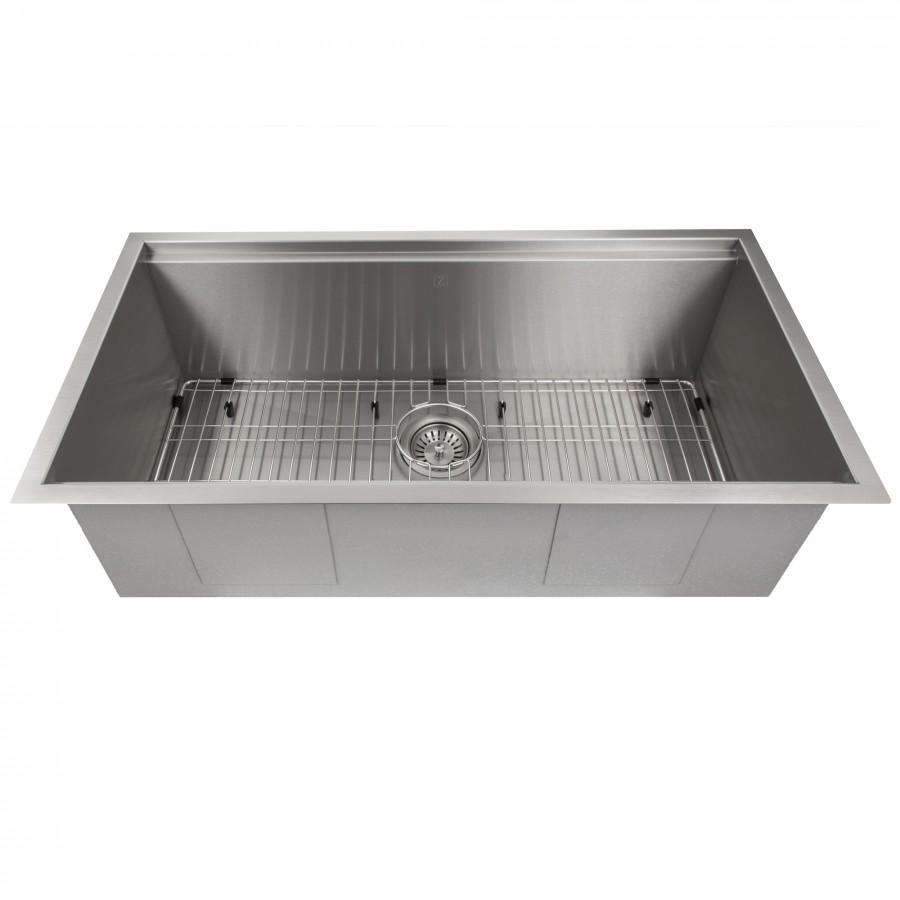 ZLINE 33-Inch Garmisch Undermount Single Bowl Stainless Steel Kitchen Sink with Bottom Grid and Accessories (SLS-33)