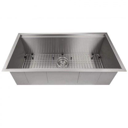 ZLINE 33-Inch Garmisch Undermount Single Bowl Stainless Steel Kitchen Sink with Bottom Grid and Accessories (SLS-33)