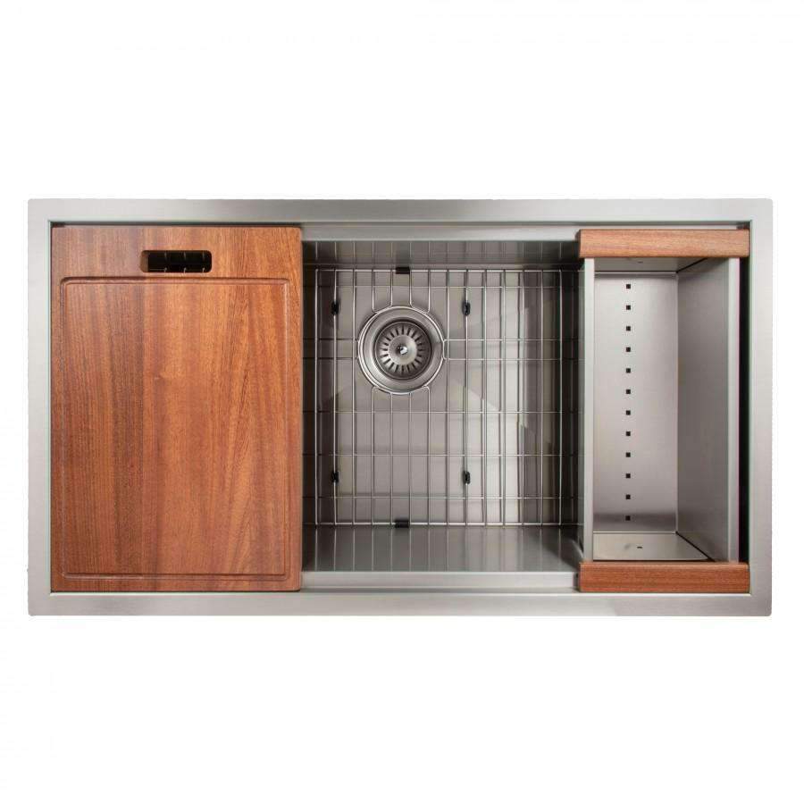 ZLINE 33-Inch Garmisch Undermount Single Bowl Stainless Steel Kitchen Sink with Bottom Grid and Accessories (SLS-33)