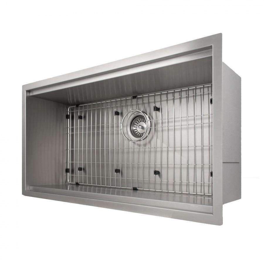 ZLINE 33-Inch Garmisch Undermount Single Bowl Stainless Steel Kitchen Sink with Bottom Grid and Accessories (SLS-33)