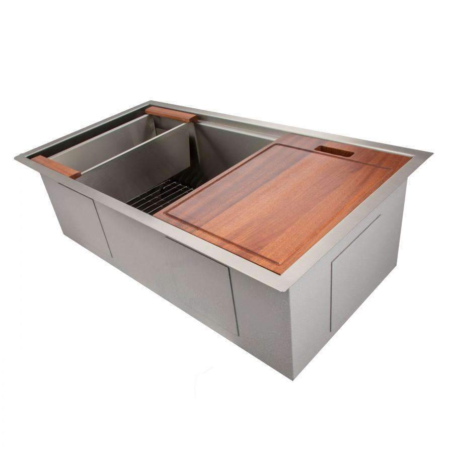 ZLINE 33-Inch Garmisch Undermount Single Bowl Stainless Steel Kitchen Sink with Bottom Grid and Accessories (SLS-33)