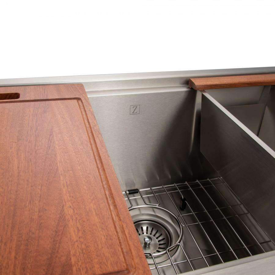 ZLINE 33-Inch Garmisch Undermount Single Bowl Stainless Steel Kitchen Sink with Bottom Grid and Accessories (SLS-33)