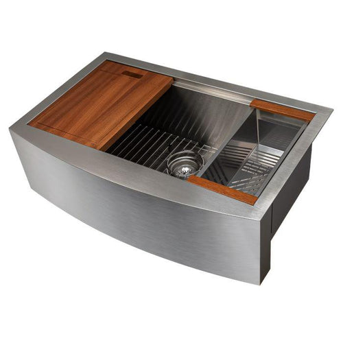 ZLINE 33-Inch Moritz Farmhouse Apron Mount Single Bowl Stainless Steel Kitchen Sink with Bottom Grid and Accessories (SLSAP-33)