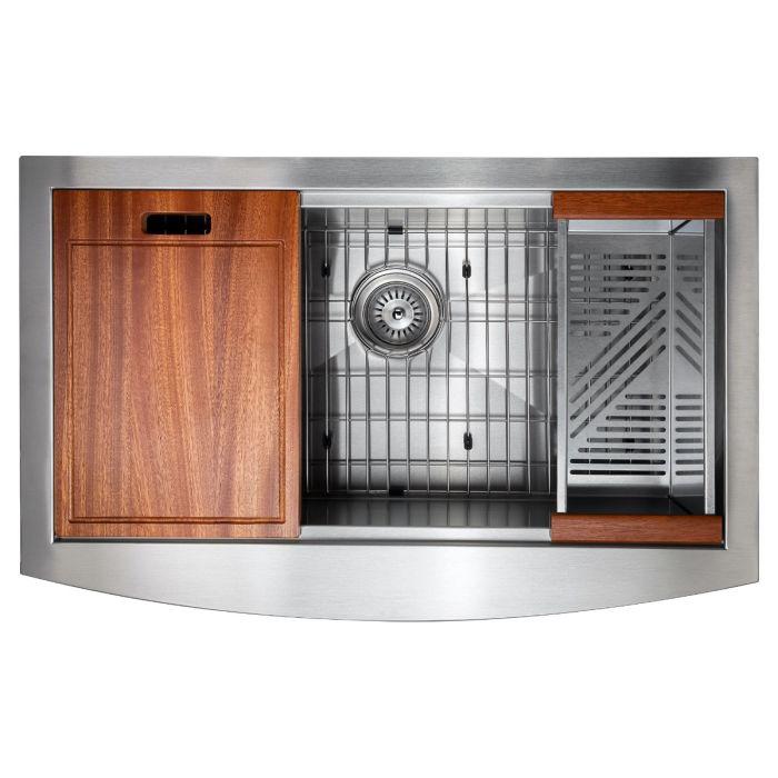 ZLINE 33-Inch Moritz Farmhouse Apron Mount Single Bowl Stainless Steel Kitchen Sink with Bottom Grid and Accessories (SLSAP-33)