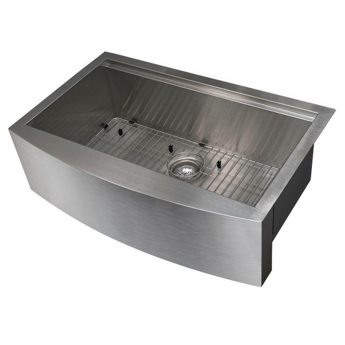 ZLINE 33-Inch Moritz Farmhouse Apron Mount Single Bowl Stainless Steel Kitchen Sink with Bottom Grid and Accessories (SLSAP-33)