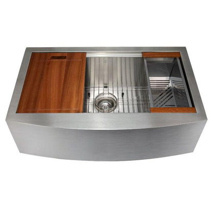 ZLINE 33-Inch Moritz Farmhouse Apron Mount Single Bowl Stainless Steel Kitchen Sink with Bottom Grid and Accessories (SLSAP-33)
