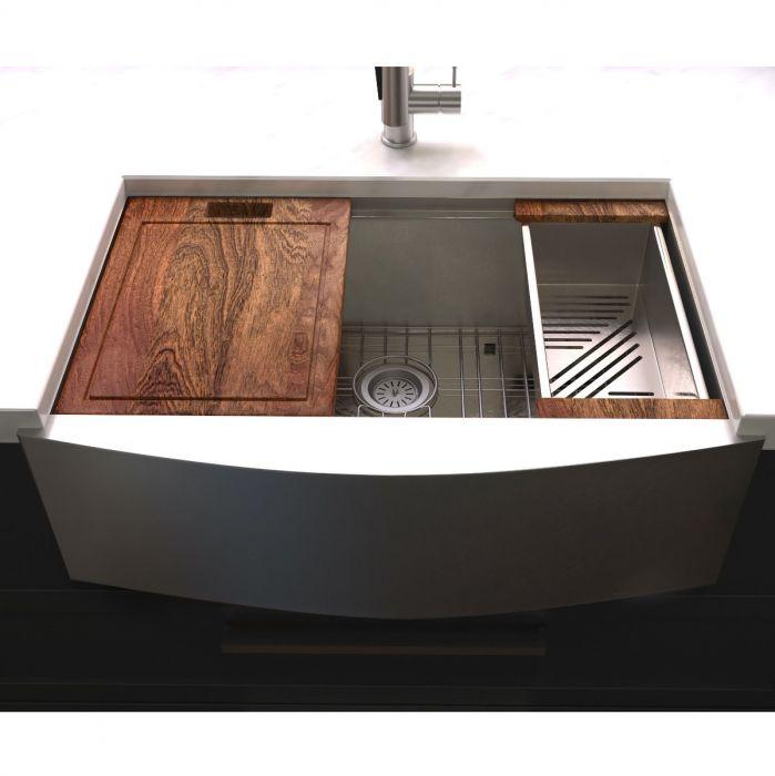 ZLINE 33-Inch Moritz Farmhouse Apron Mount Single Bowl Stainless Steel Kitchen Sink with Bottom Grid and Accessories (SLSAP-33)