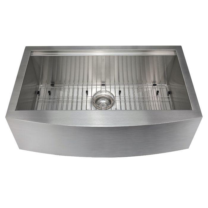 ZLINE 33-Inch Moritz Farmhouse Apron Mount Single Bowl Stainless Steel Kitchen Sink with Bottom Grid and Accessories (SLSAP-33)