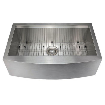 ZLINE 33-Inch Moritz Farmhouse Apron Mount Single Bowl Stainless Steel Kitchen Sink with Bottom Grid and Accessories (SLSAP-33)