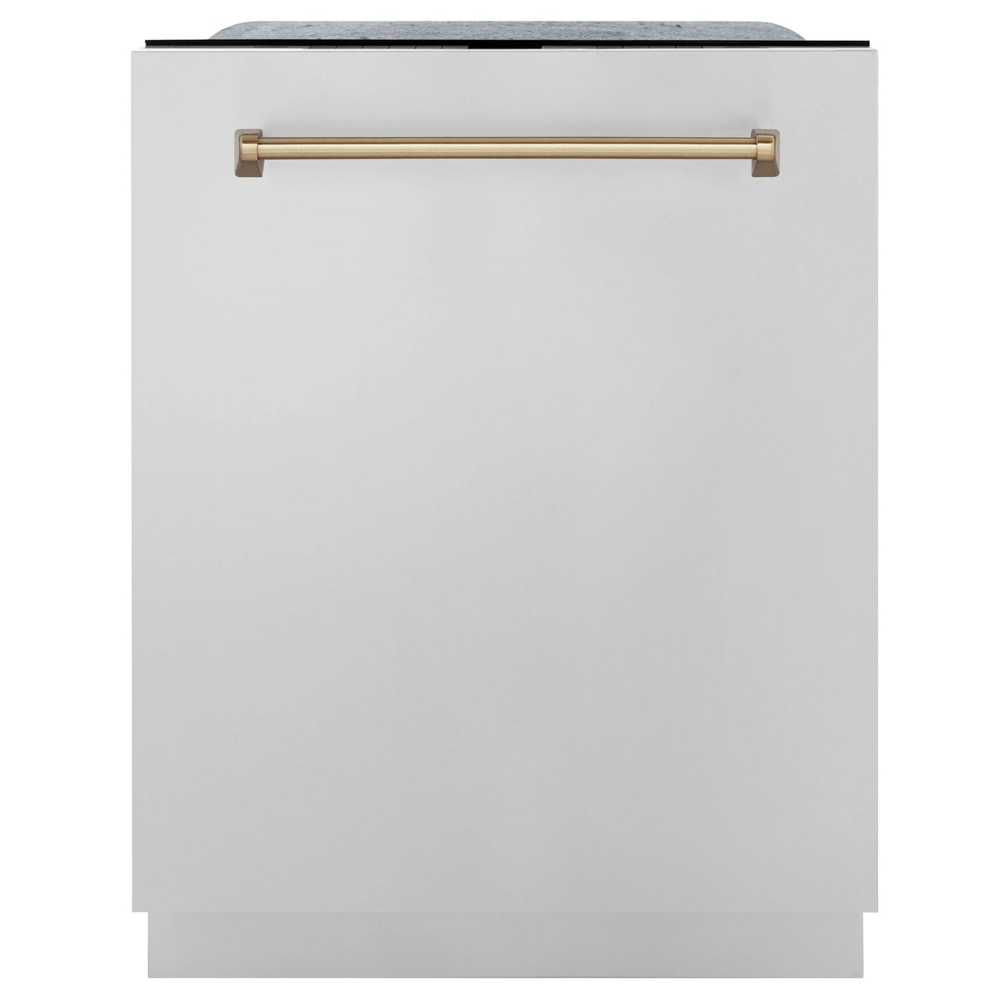 ZLINE Autograph Edition 4-Piece Appliance Package - 48-Inch Dual Fuel Range, Refrigerator with Water Dispenser, Wall Mounted Range Hood, & 24-Inch Tall Tub Dishwasher in Stainless Steel with Champagne Bronze Trim (4AKPR-RARHDWM48-CB)