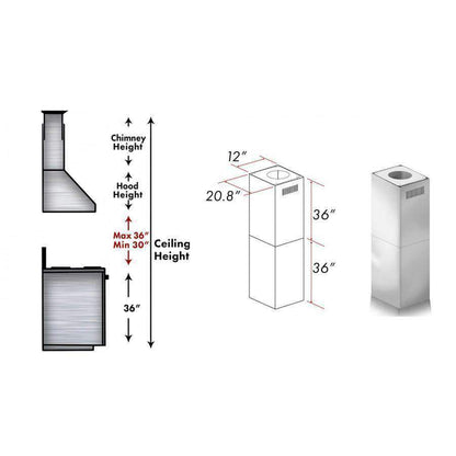 ZLINE 2-Piece 36-Inch Chimney Extensions for 10 Ft. to 12 Ft. Ceiling in Stainless Steel  (2PCEXT-697i/KECOMi-304)