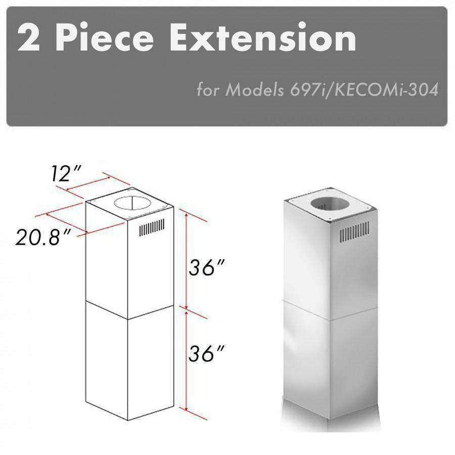 ZLINE 2-Piece 36-Inch Chimney Extensions for 10 Ft. to 12 Ft. Ceiling in Stainless Steel  (2PCEXT-697i/KECOMi-304)