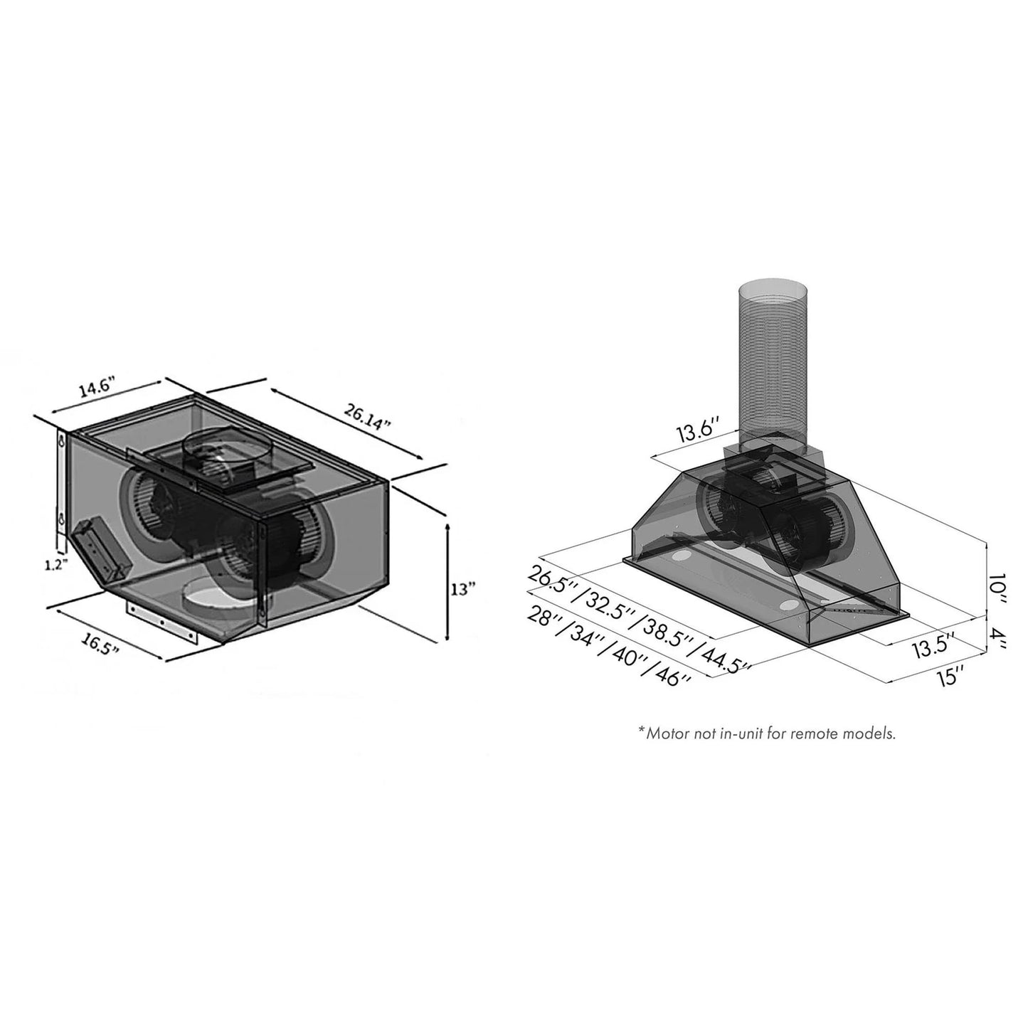 ZLINE 28-Inch Remote Dual Blower Range Hood Insert in Stainless Steel - 15-Inch Depth (695-RD-28)